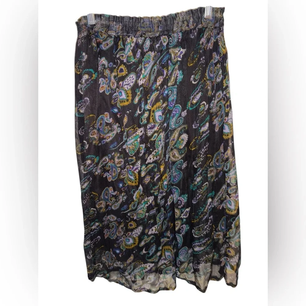 La Femme Paisley Print Black Maxi Skirt vintage jewel tones sz Medium elastic - Picture 5 of 6